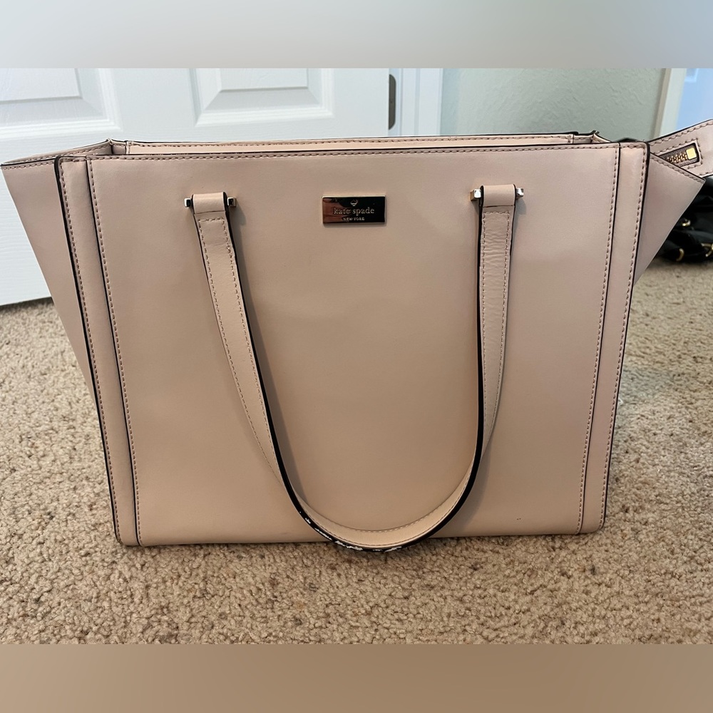 Kate Spade Light Pink/Cream Leather Tote Bag with Zip Top